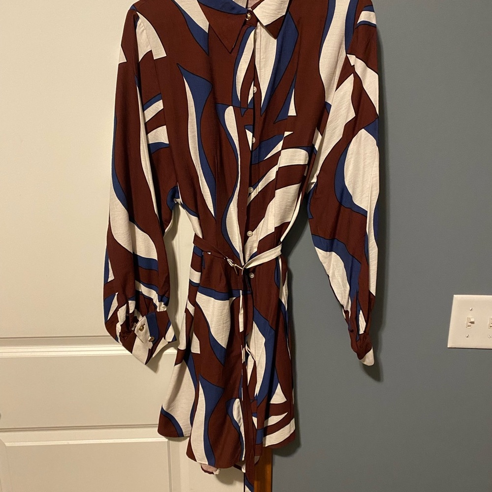 H&M Long Sleeve Dress - Maroon, Navy, White